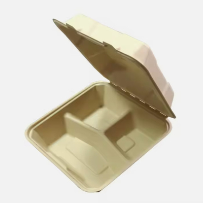 Buy 8 Inch *3 Grid Pulp Lunch Box Disposable Biodegradable Take Away Food Box online manufacture