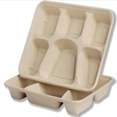 Buy 9Inch*6 Grid Pulp Lunch Box Eco Friendly Compostable Take Away Containers online manufacture