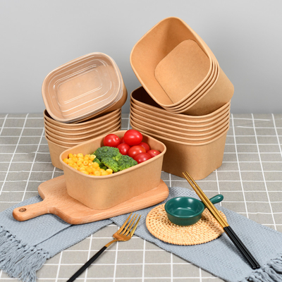 Buy Customized Brand 650ml Rectangle Paper Bowl With Lids online manufacture