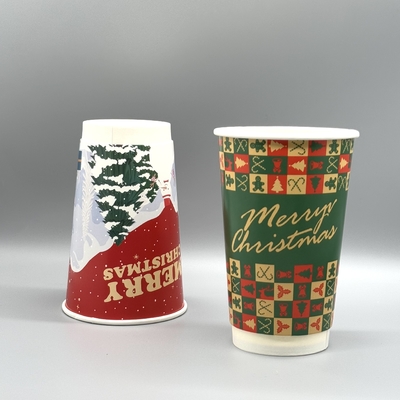 Buy Custom Printed Logo Disposable Double Wall Christmas Paper Coffee Cups With Lid For Beverage Paper Coffee Cups online manufacture