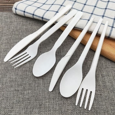 Buy Wholesale Set Of Biodegradable CPLA Disposable Cutlery Composed Of Knife Fork Spoon For Parties Paper Wrapped Tableware online manufacture