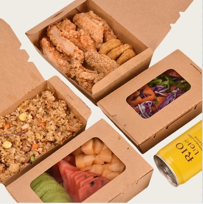 Buy Disposable Biodegradable Takeaway Kraft Paper Salad Box With Transparent Window online manufacture