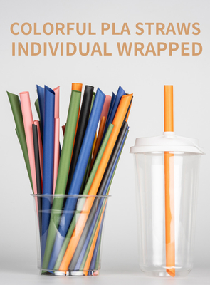 Buy Coloured Compostable Individually Wrapped PLA Disposable Straws Biodegradable Straight PLA Straws online manufacture