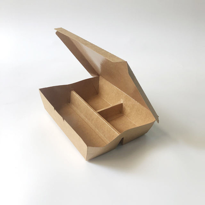 kaufen Einweg-Kraftpapier-Kiste zum Mitnehmen Lebensmittelbehälter 3 Abteilungen Papier Lebensmittelverpackungen online manufacture