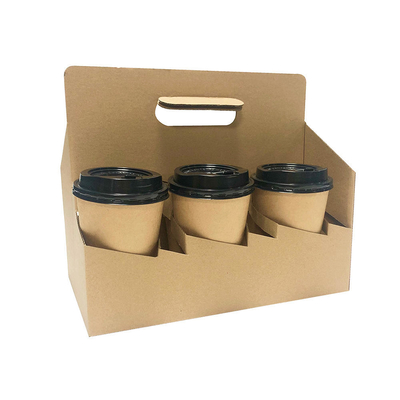 Buy Disposable Paper Milk Tea Coffee Cup Holder Tray With Handle Kraft Paper Beverage Offset Printing Paper online manufacture
