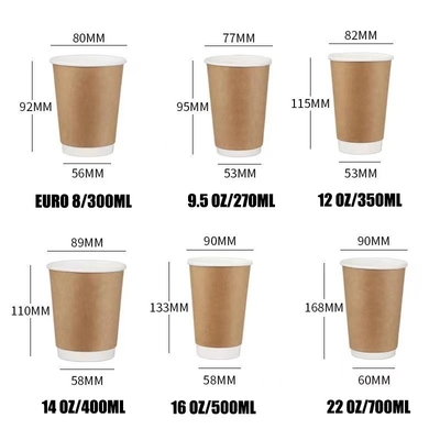 Biodegradable 12oz Brown Double Layer Paper Cup Corrugated Coffee Cups With Lids
