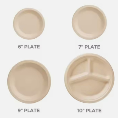 10 Zoll * 3Gird Bagasse Rundplatte Kompostierbare Zuckerrohrplatten