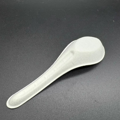 Weiße, biologisch abbaubare Papierlöffel für eine Einmalverwendung für Suppe und Öl