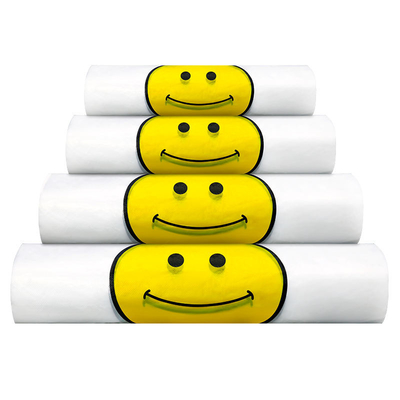 Anpassbare PE-Einkaufstüte T-Shirt Lebensmittelbeutel mit fröhlichem Smiley-Gesichtsdesign