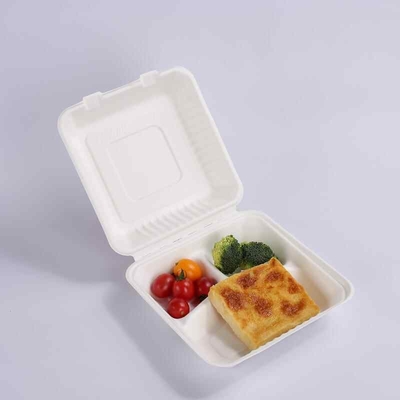Einweg-Bagasse Lebensmittelbehälter 9 Zoll Burger Box 3 Abteil