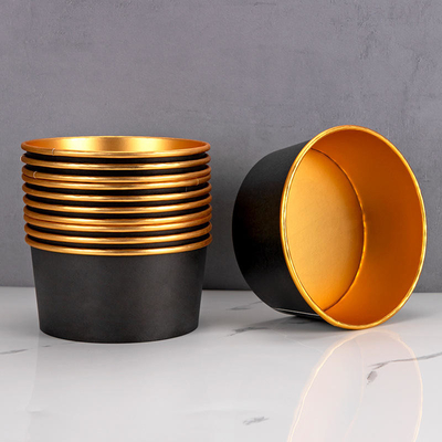 8oz / 12oz / 16oz / 20oz / 24oz / 32oz schwarze Papiersuppen Schalen mit Deckel für heißes Essen Gold Folie Papier Schüssel