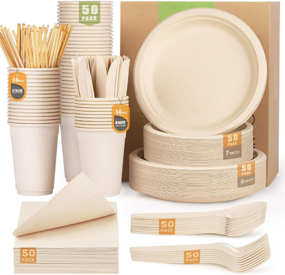 100% biologisch abbaubares Papier Tischgeschirr Zuckerrohrgepäck Wegwerfgeschirr Set Dinnerware