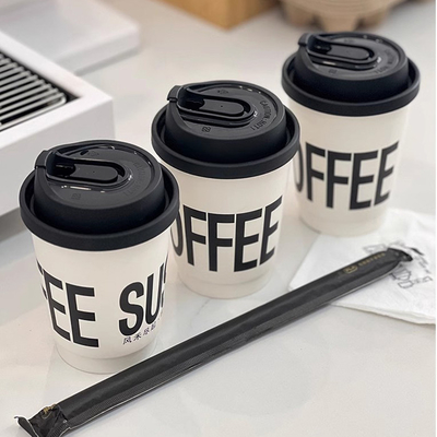 Black Coffee Cup Disposable Cup Takeaway Double Wall Coffee Paper Cups with Lid
