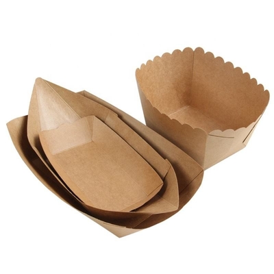 Kraft-Papier-Lebensmittel-Tray, Einweg-Kraft-Papier-Boot-Tray mit PLA-Beschichtung