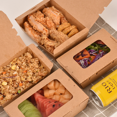 Großhandel Kraftpapier-Lebensmittelbox Salat-Frucht-Takeaway-Box Mittagessen-Verpackungskiste mit klarem Fenster