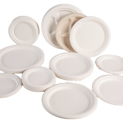 Disposable Dinnerware Set Pulp Sugarcane Sugar Cane Paper Tableware Square Round Oval Bagasse Plate