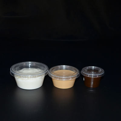 Custom Compostable PLA Disposable Dessert Sauce Cups Biodegradable Portion Souffle Cups With Seal Lid
