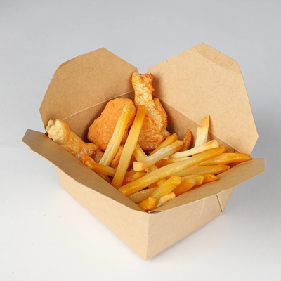 Einweg-Kraftpapier-Lebensmittelbox Vierseitige Abdeckung Biologisch abbaubares Snack-Tray