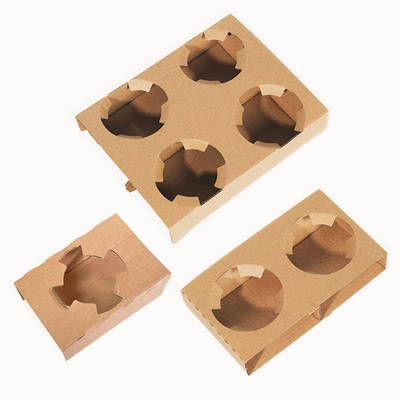 Kraft Paper Cup Holder Disposable Packing Insulation Corrugated Kraft Paper Cup Holder For Tray Takeout Packing