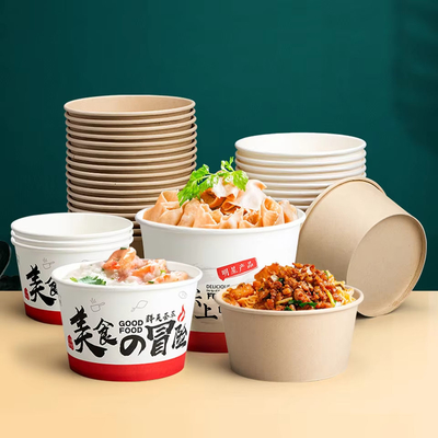 Custom Biodegradable Eco-Friendly Take Away Paper Bowl Food Container Kraft Food Bowl Paper Customized Logo Paper Bowl