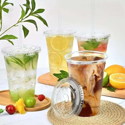 Disposable Plastic PET Cups with Lids Smoothie Milk Shake Cups Clear Disposable PET Plastic Cup for Boba Milk Tea