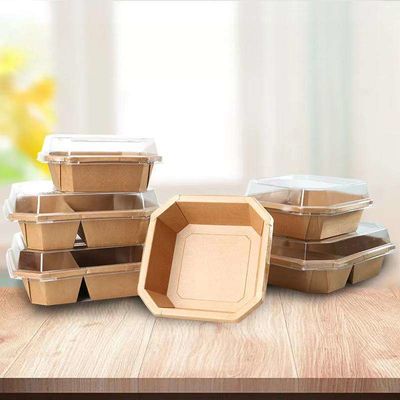 Custom Printer Kraft Paper Oval Bowls Paper Disposable Bowls 26oz Paper Kraft Bowls With Lids