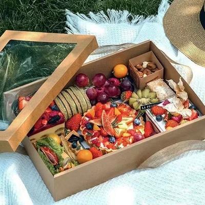 Wholesale Big Furit Snack Sandwich Dessert Lunch Box Beach Kraft Paper Camping Picnic Box With PET Window