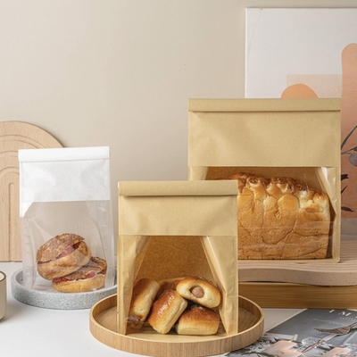 Kraft Paper Bread Bag with Clear Window for Toast Sandwich Packaging Custom Logo Printing White and Brown Options