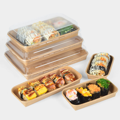 Biodegradable Kraft Take Away Take Out To Go Restaurant Rectangle Disposable Paper Plastic Sushi Box Container